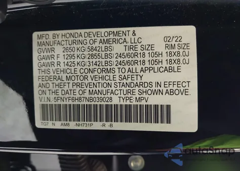 2022 Honda Pilot Awd Trailsport z USA, uszkodzony, nr VIN 5FNYF6H87NB039028